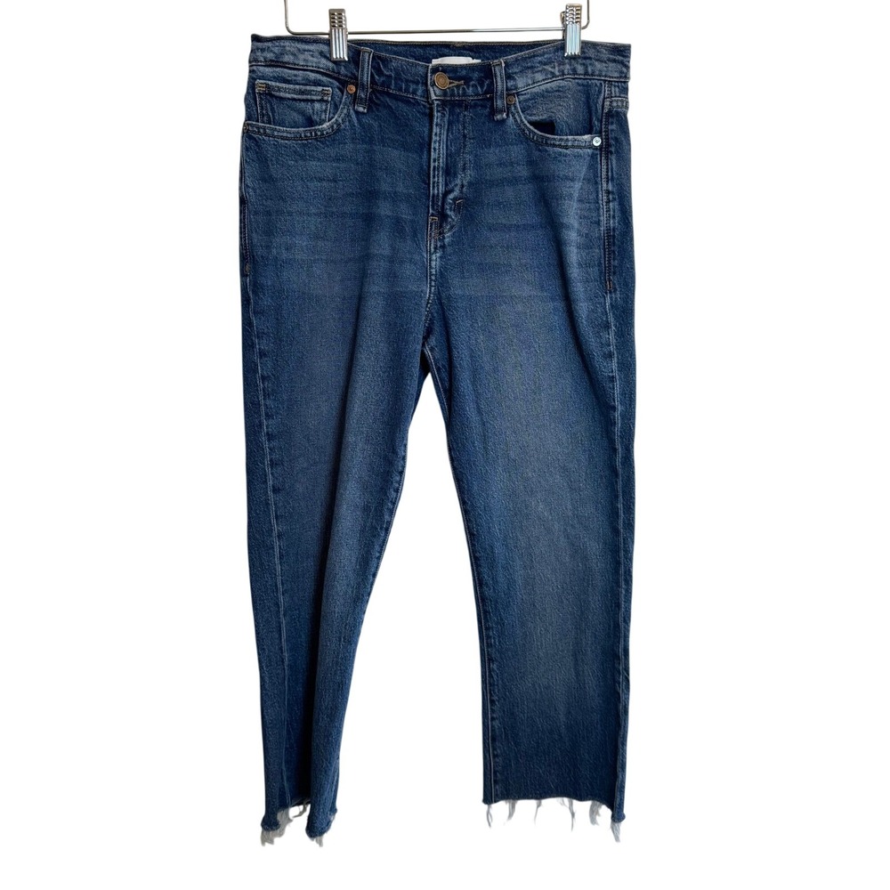 Habitual Womens 6/28 Blue Denim Cropped Straight Leg Logan JeansFrayed Hem Jeans